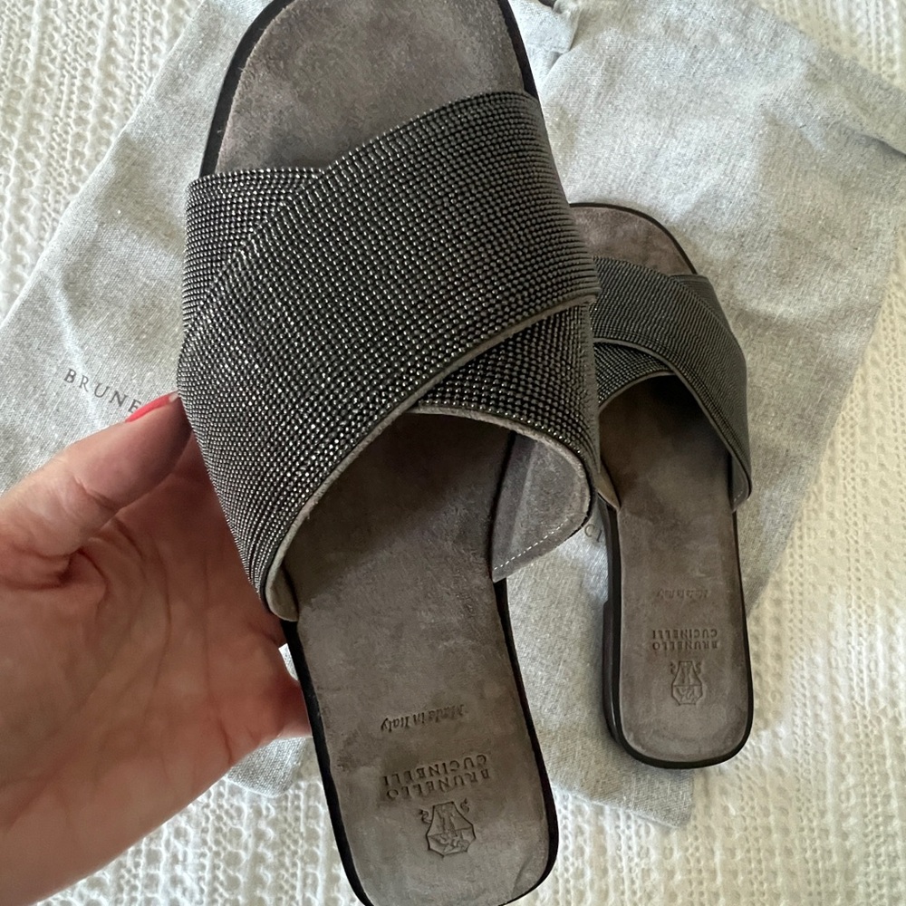 Brunello Cucinelli Women's Gray Slide Sandals